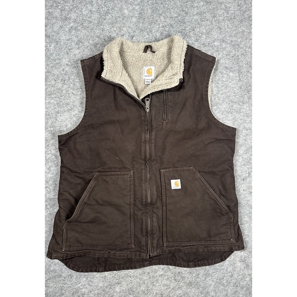 Carhartt Brown Vest Size L 12/14 Sherpa Lined Full Zip Workwear Outdoor Large